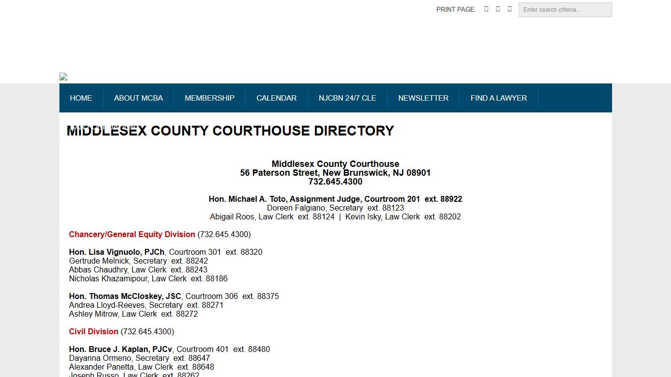 Middlesex County Courthouse Directory
