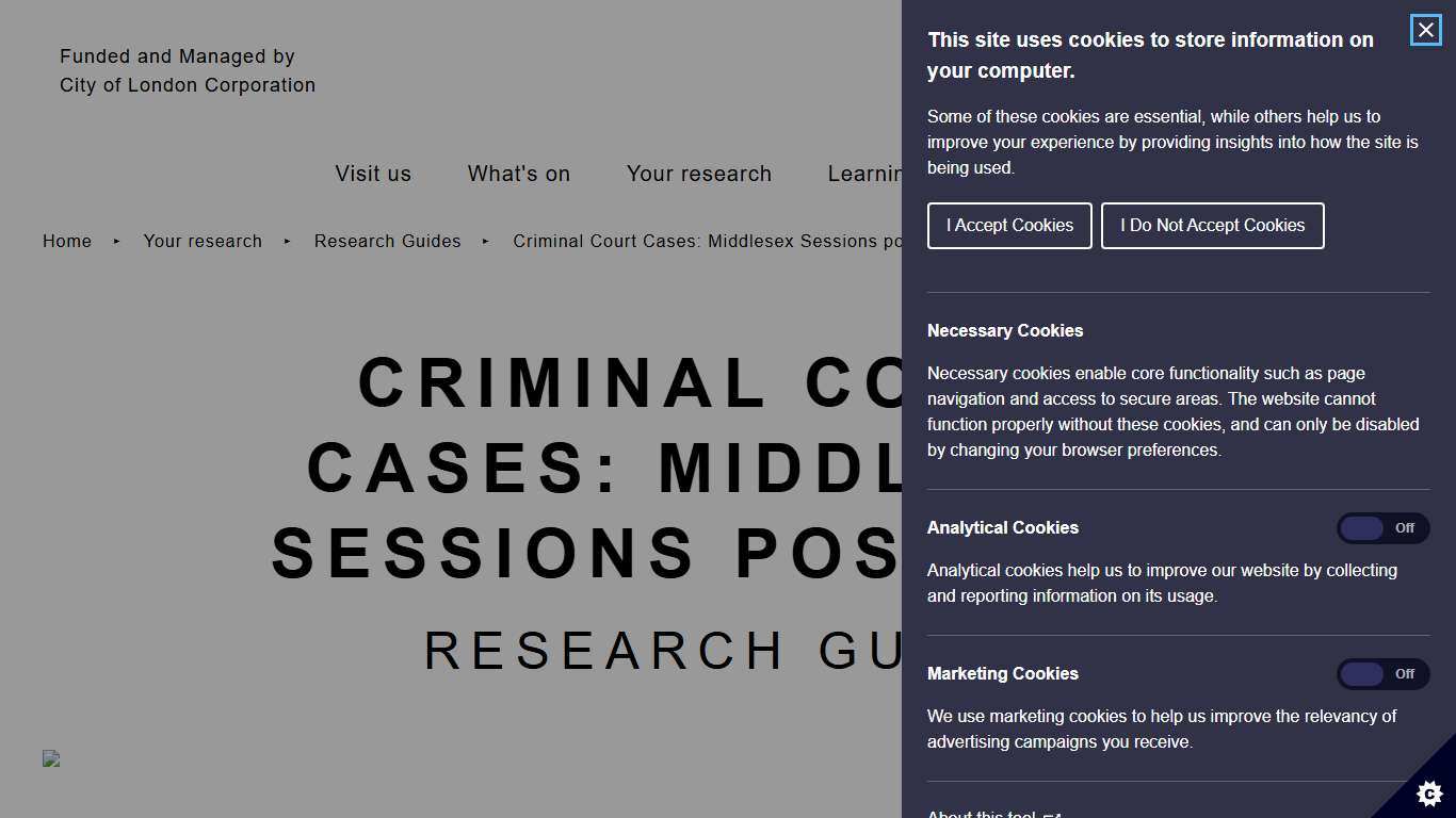 Criminal court cases: Middlesex Sessions post 1889 London Archives